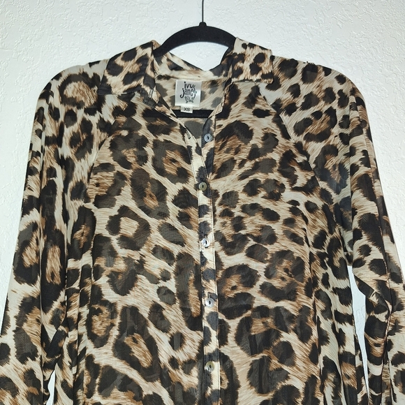 Ivy Jane Leopard Print Semi-Sheer Boho Hi Low Tunic/Dress Size XS - Picture 3 of 9